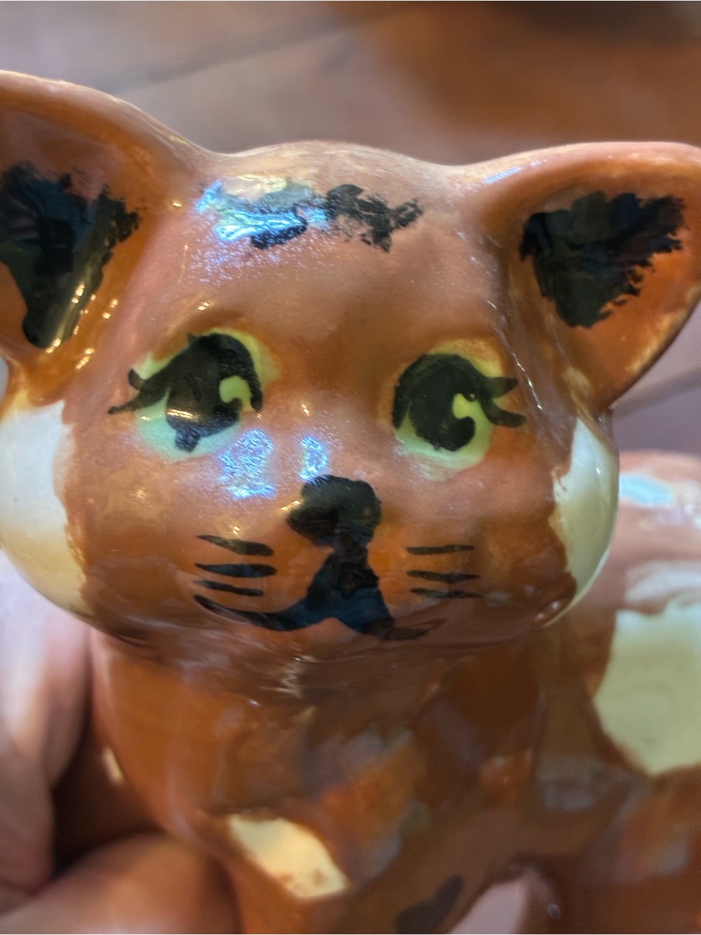 Hand-Painted Ceramic Brown Cat Figurine signed Maureen